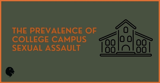 Illustration of a school building and text that reads, " The Prevalence of College Campus Sexual Assault"